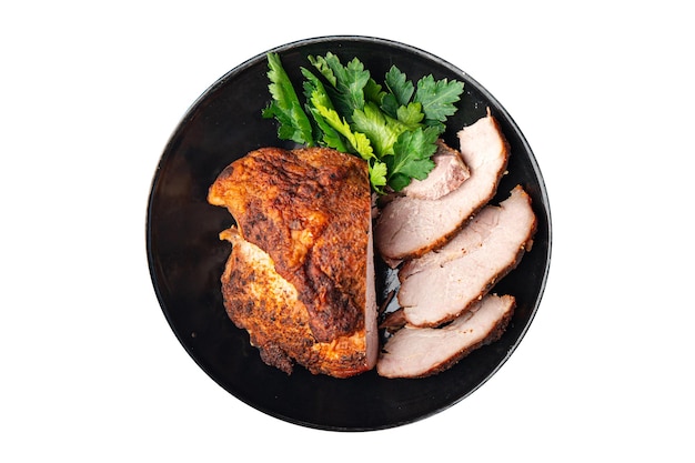 Pork meat baked ham fresh dish healthy meal food diet snack on the table copy space food background