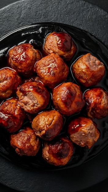 Pork meatballs on the dark surface
