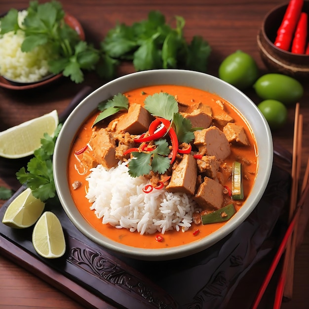 Pork pinang curry red curry with pork Thai food Ai Generated