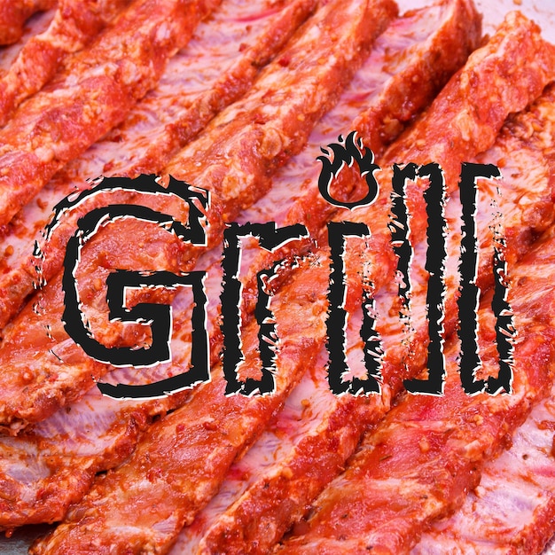 Foto bandiera del barbecue della griglia delle costolette di maiale