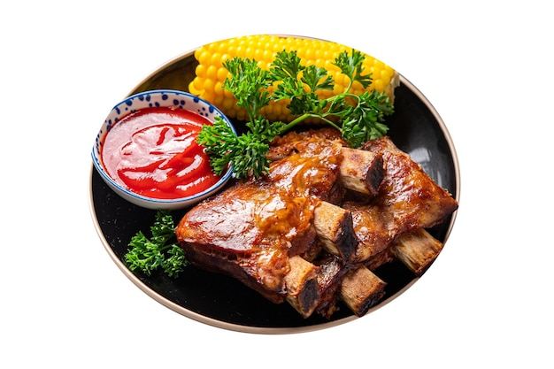 pork ribs grill barbecue fried meal food snack on the table copy space food background