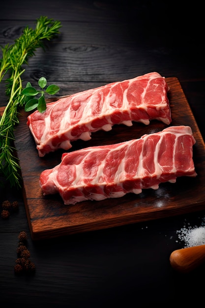 Photo pork ribs on wooden board