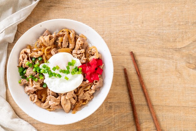 pork rice bowl with egg (Donburi) - japanese food 