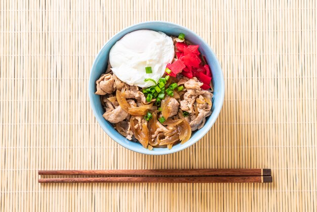 pork rice bowl with egg (Donburi) - japanese food 