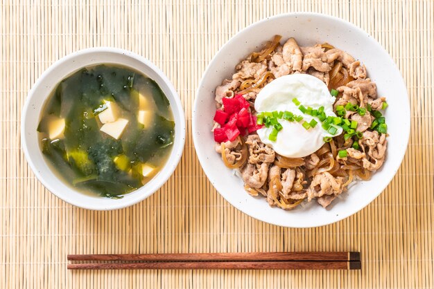 pork rice bowl with egg (Donburi) - japanese food 