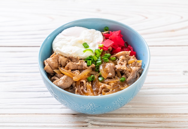 pork rice bowl with egg (Donburi) - japanese food 