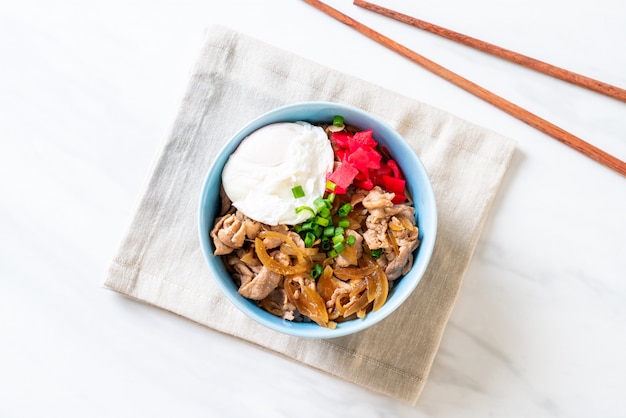 pork rice bowl with egg (Donburi) - japanese food 