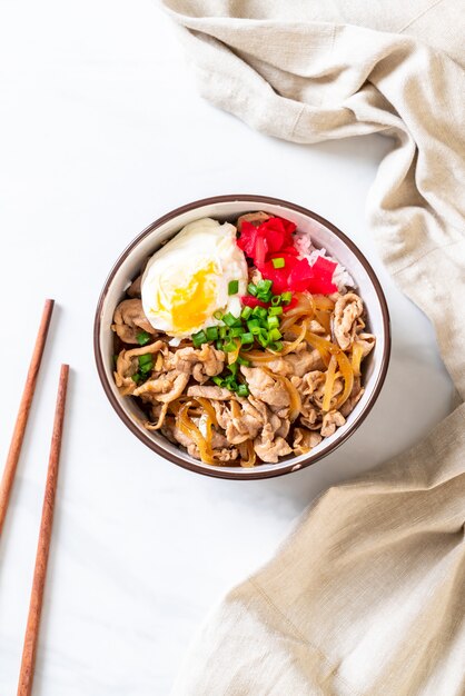 pork rice bowl with egg (Donburi) - japanese food 