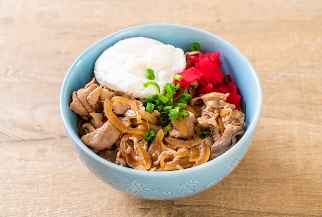 pork rice bowl with egg (Donburi) - japanese food 