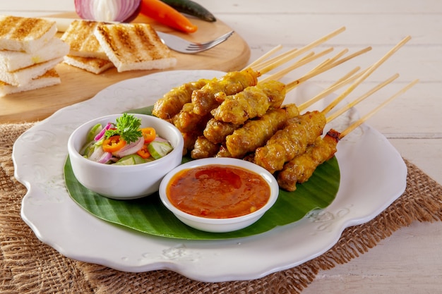Pork satay,Grilled pork served with peanut sauce or sweet and sour sauce, Thai food