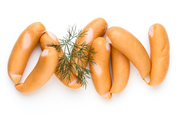 Pork sausage and spice isolated on white background.