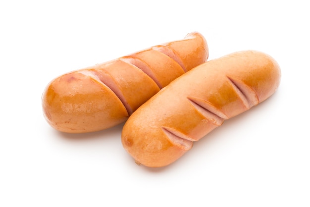 Pork sausage and spice isolated on white surface.