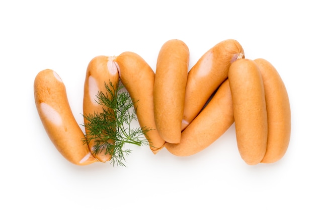 Pork sausage and spice isolated on white.