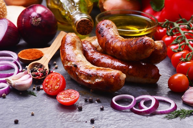 Pork sausages with spices and vegetables