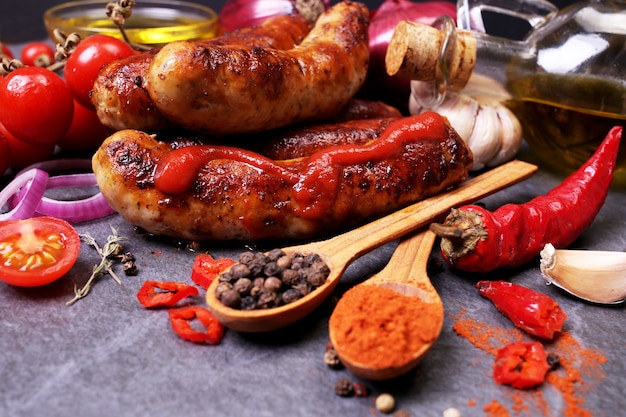 Pork sausages with spices and vegetables