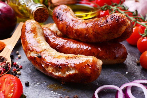 Pork sausages with spices and vegetables