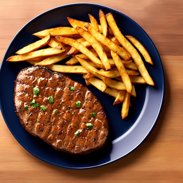 Pork Steak and French fries generative art by AI