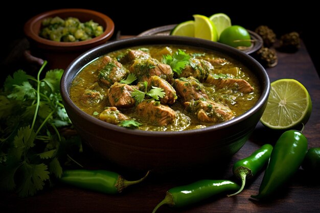 Foto stufato di maiale in salsa verde guisado de puerco con tomatillos