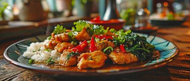 Фото Свинское мясо, жареное с чесноком ue5 пригородный ennui capturer вырезанный в стиле кхмерского искусства светло-зеленый и темный бронзовый candid daualsetxaxa