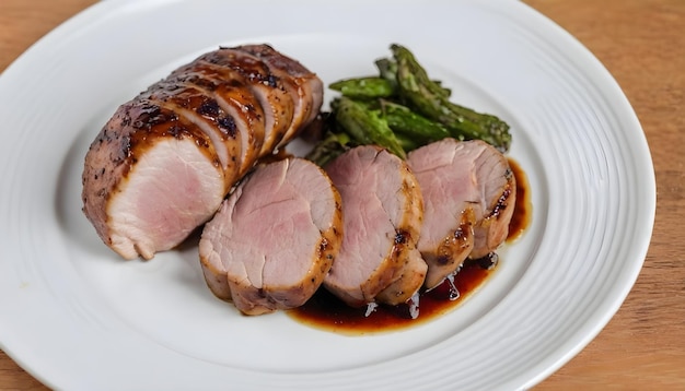 pork tenderloin prepared on a white plate