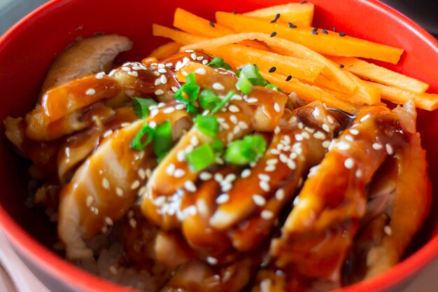 Pork tonkatsu cutlet or crispy fried chicken with japanese rice