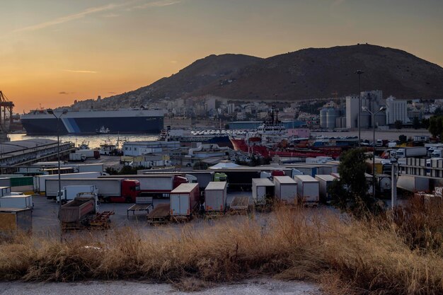 In the port in the city of Perama Greece