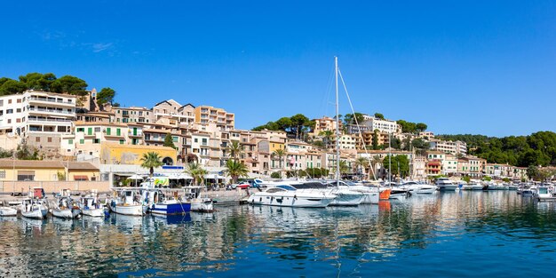 Port de soller town on mallorca marina with boats travel\
traveling holidays vacation panorama in spain