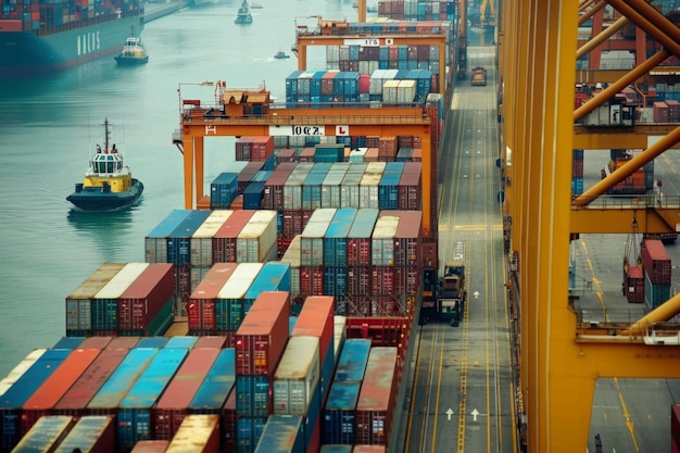 Port Powerhouse Cranes Load Containers onto a Cargo Ship Busy Logistics Hub International Trade N