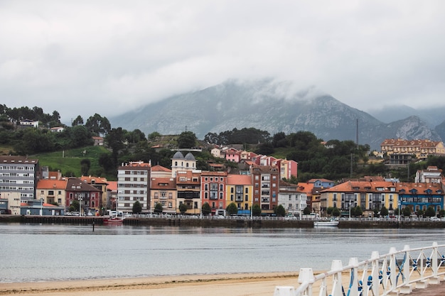 Photo port of ribadesella in asturias and sea