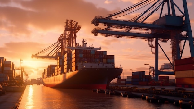 Photo port of ships with containers generative ai