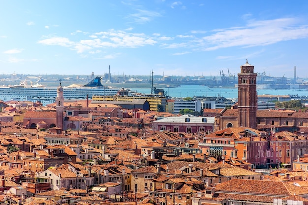 Port of Venice and city roofs from the Campanile of Basilica San Marco