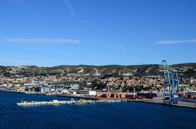 Port with houses and mountains in marseille