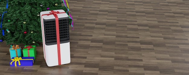 portable air conditioner on the background of the Christmas tree 3d