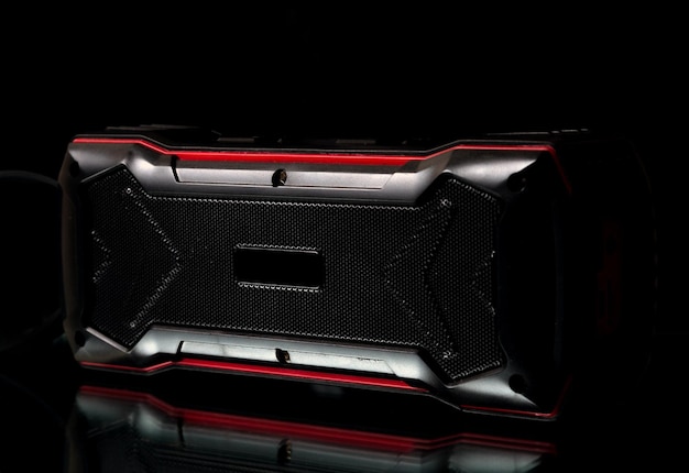 portable audio speaker closeup shot