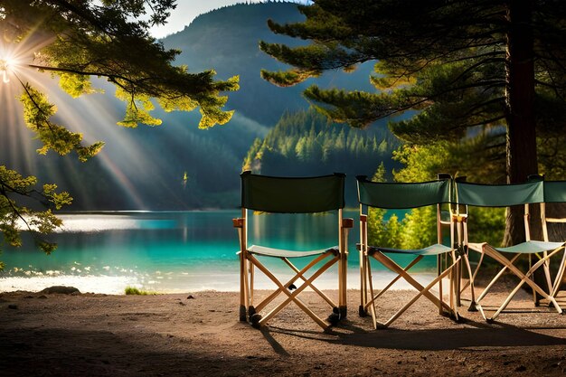 Photo portable camping chair on the beach generative ai