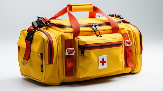 Portable emergency medical bag on white background