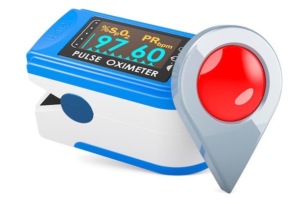 portable pulse oximetry with map pointer 3d rendering isolated on white background