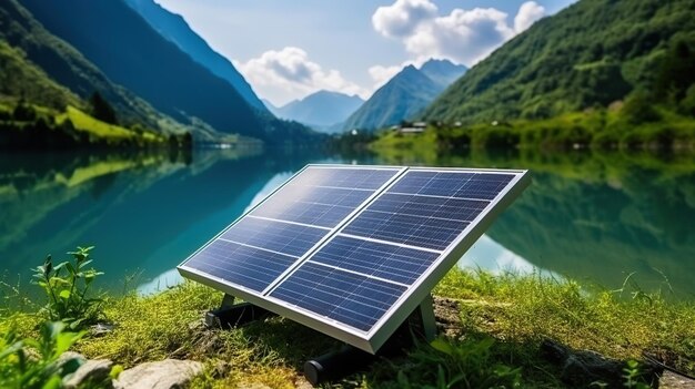 Portable solar panel for travel modern solar panel stands in beautiful natural environment