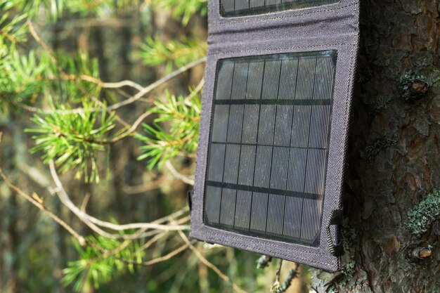 Portable solar panels on the nature