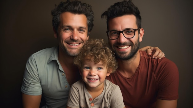 Portait of happy gay couple with their son