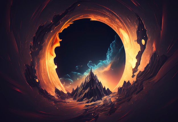 Portal to another world Futuristic cosmic landscape with circle tunnel in starry sky Gate in space futuristic background with galaxy and nebula Created with Generative AIx9