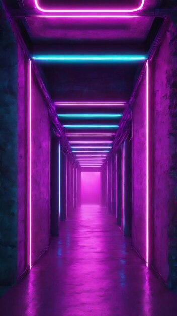 Portal of beautiful neon lights with glowing purple and blue lines in a tunnel generative ai aig21