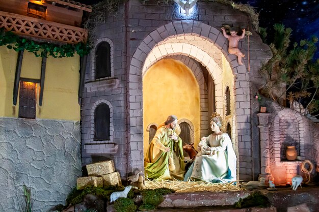 Photo the portal of belen with joseph mary and the baby jesus