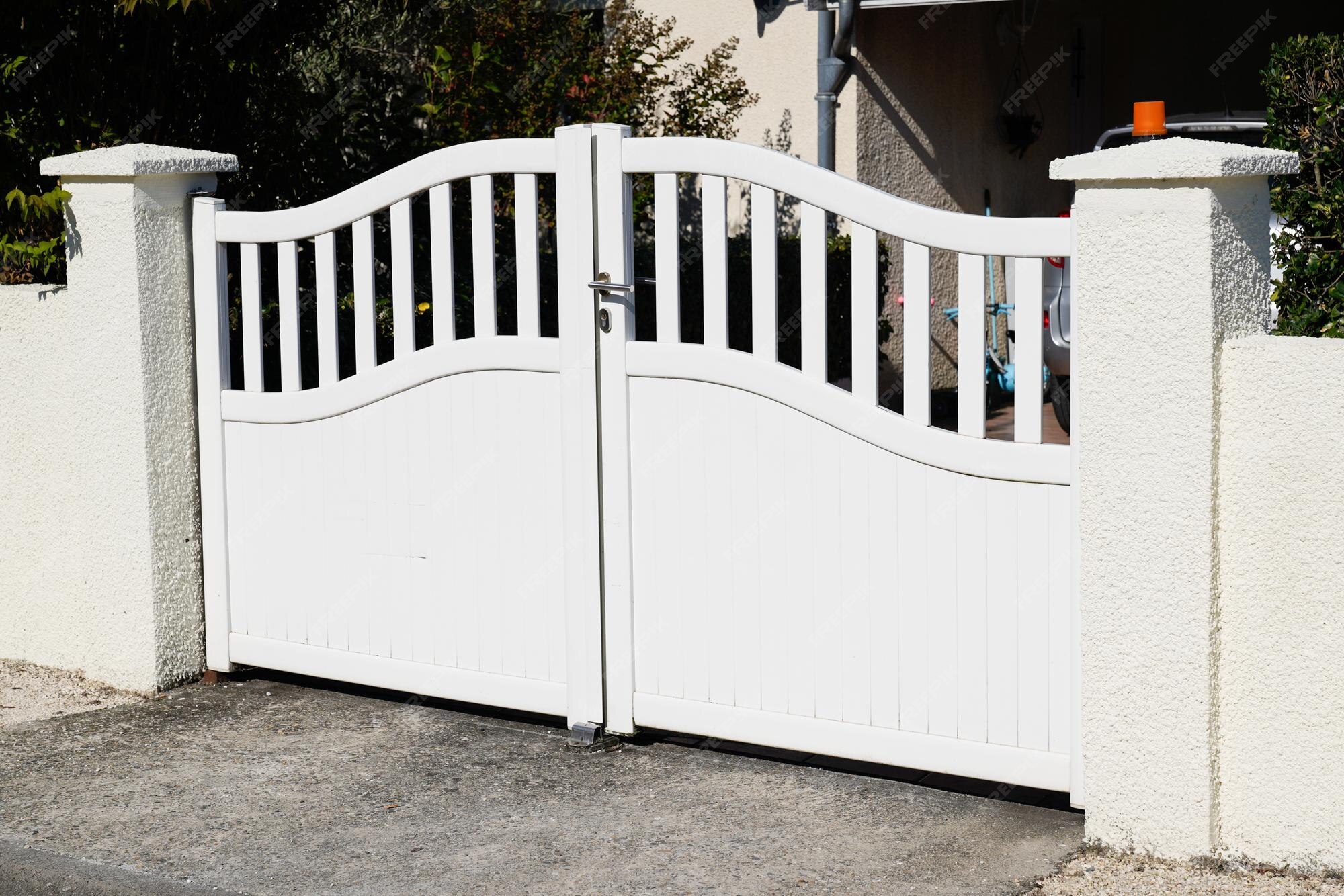 Premium Photo | Portal closed white metal aluminum slide double gate of modern door house Premium Photo | Portal Closed White Metal Aluminum Slide Double Gate Of Modern Door House