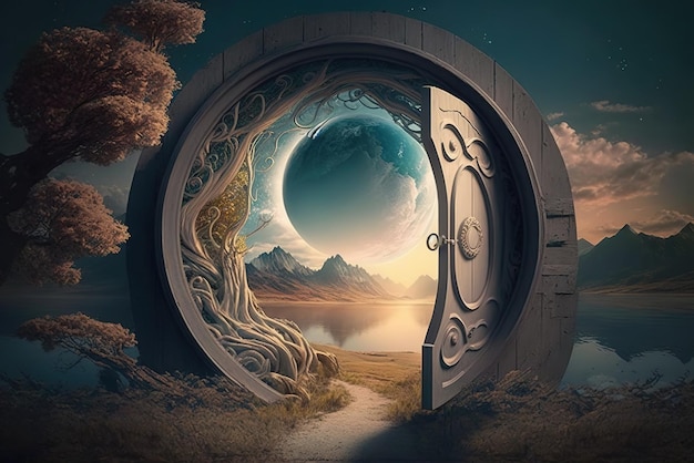 A portal door opening to a fantasy dream world