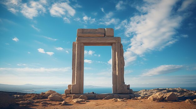 Photo portara ancient temple door in naxos greece