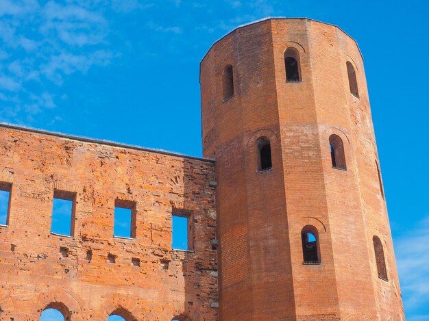 Porte palatine ancient Roman city walls gate in in Turin Italy