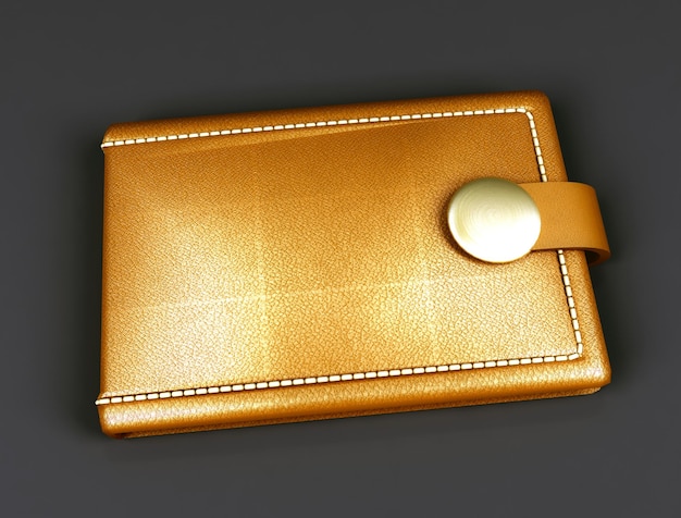 Portemonnee 3D illustratie bruin lederen gouden portemonnee 3D-rendering