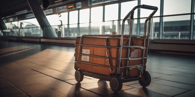 Foto carrello portineria con valigia in aeroporto