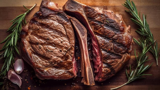 Photo porterhouse steak is grilled sliced on a piece